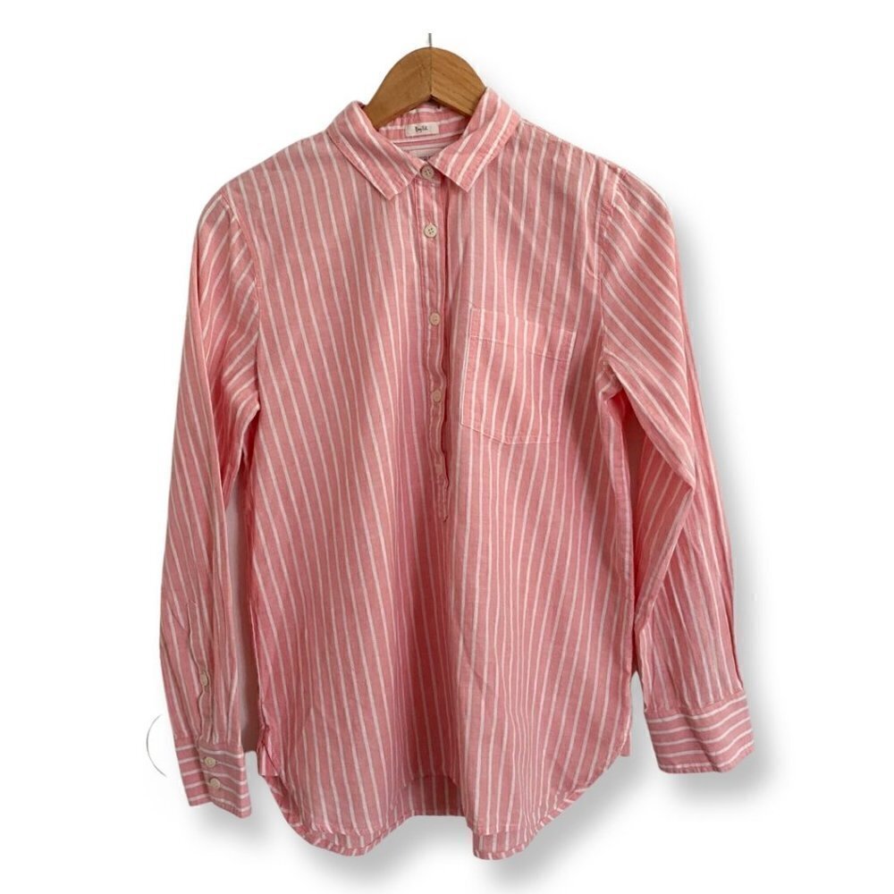 J.Crew Womens Boy Fit Long Sleeve Popover Top Shirt Pink White Stripes Small